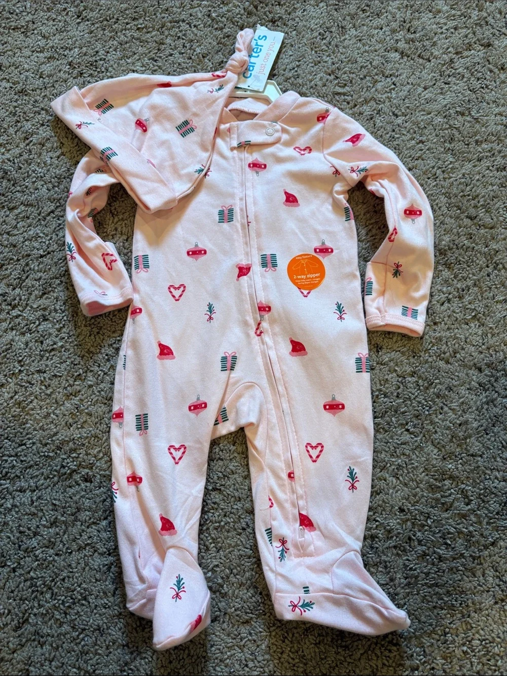 Carter's Light Pink Holiday Print Footed One-Piece